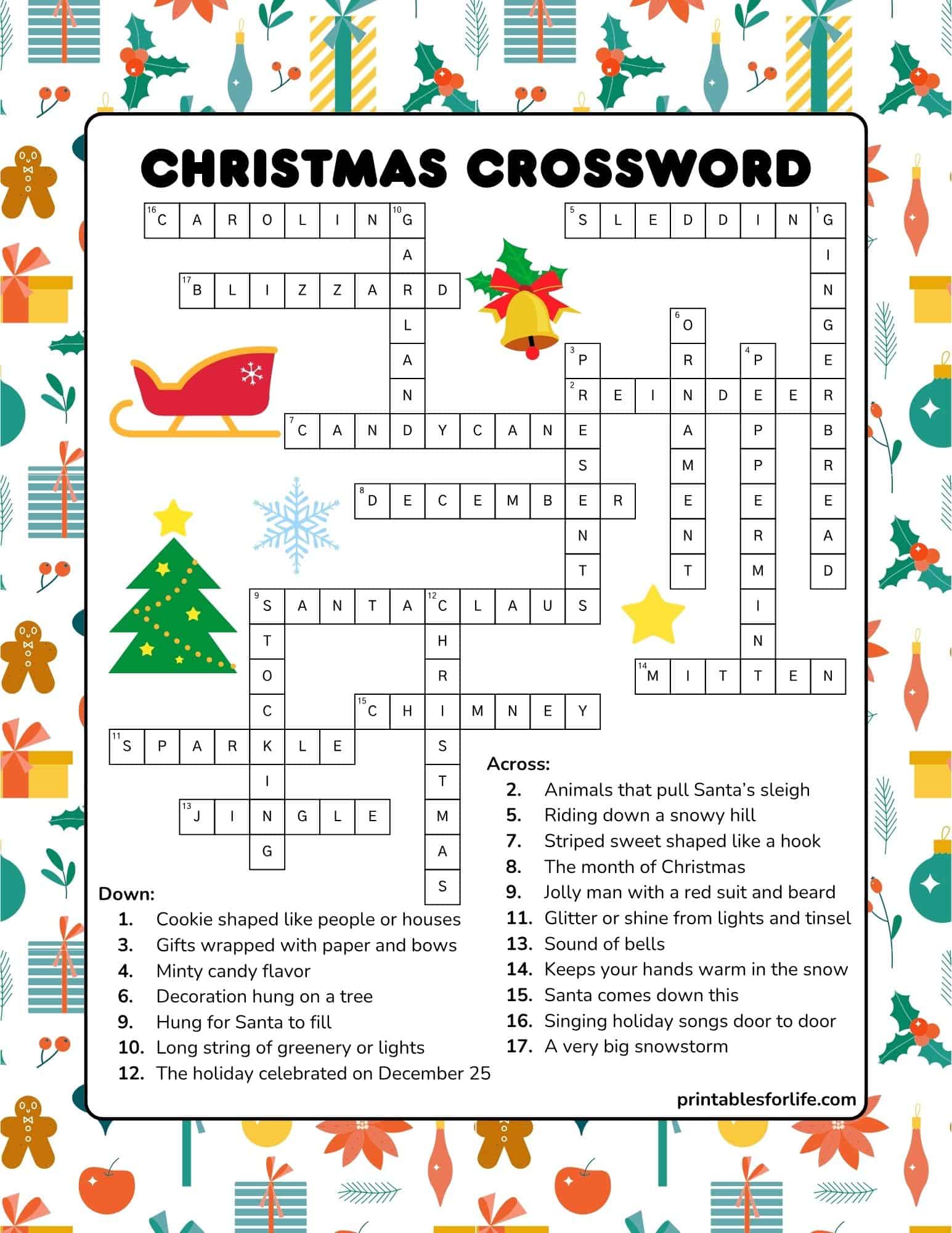 free printable christmas crossword puzzle for kids
